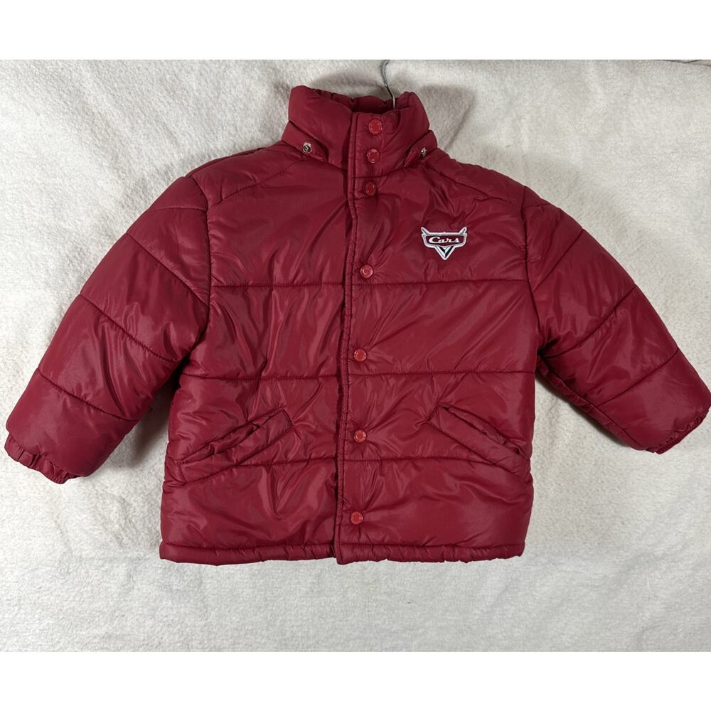 Disney Store Pixar Cars Lightning McQueen Puffer Jacket Red Embroidered XXS 2/3